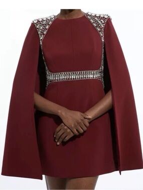 Karen Millen Burgundy Jeweled Cape Mini Dress